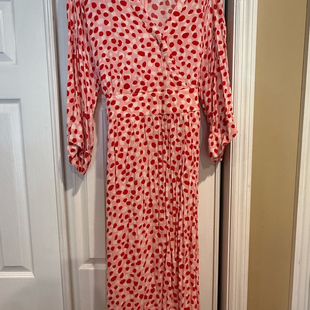 Elegant Red Polka Dot Long Sleeve Dress